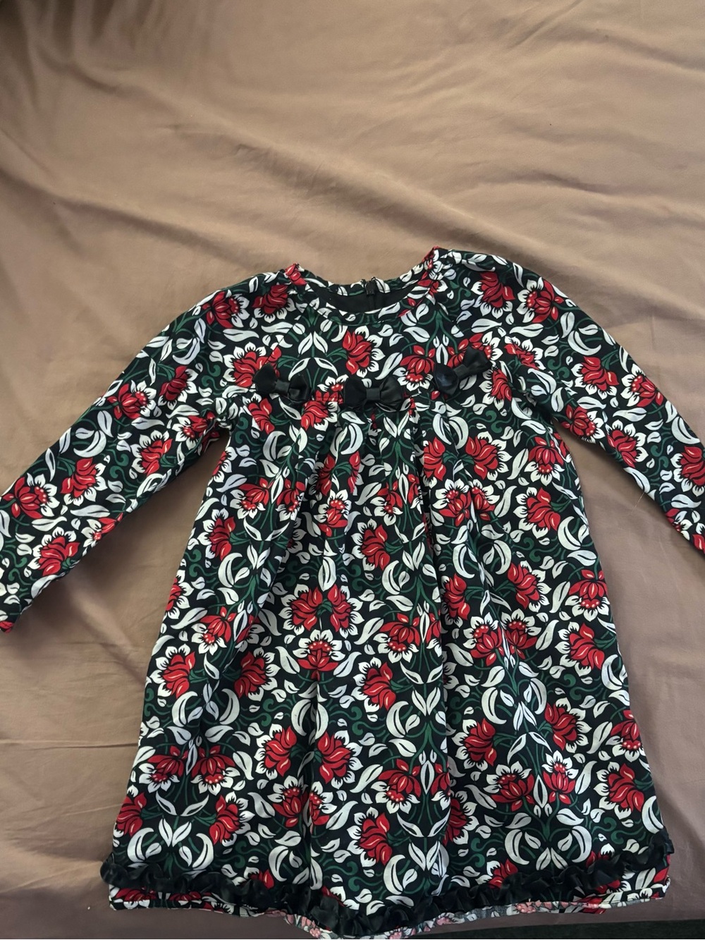 Hanna Andersson Red and Green Floral Print Girls Dress Mint